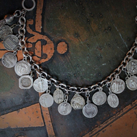 Antique Sterling Sacred Medals Bracelet w/19 Antique French Medals,Solid Sterling Link Chain,Antique Chain Tassel,Sterling Toggle Clasp
