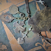 One Heart One Soul Bracelet w/Rare Antique French Bronze Medals,Way of The Cross Medallion,Antique Rock Crystal