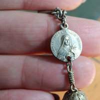 Shower of Roses Earrings w/Matching Antique French Saint Therese Medals,Antique 800 Silver Tassels and Findings