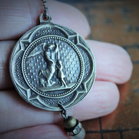 The Guardian Necklace w/Antique French Sterling Child Jesus Medal,1878 Virgin Medal,Rare Engraved Sodality Cross,Antique Child's Ring++