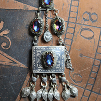 Prayer Changes Us Necklace with Unique Kuchi Gypsy Prayer Box, Faceted Mystic Rhinestones, Flaming Sacred Heart,Vintage Chain & Paper Scroll