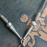 Let the Heart Sing Necklace with Unique Kuchi Gypsy Prayer Box Pendant, Turquoise Cabochons, Antique Sterling Foxtail Chain