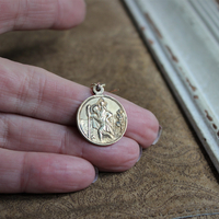 2 Pair Earring Set with Rare Matching Antique Gold Saint Christopher Medals and Threader Look Sterling Vermeil Earrings with Antique Stanhope Crosses