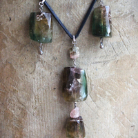 Faceted Watermelon Tourmaline Necklace with Butter Soft Black Leather Ties