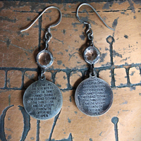 Serenity Prayer Earrings with Sterling Engraved Praying Hands Medals,Antique Faceted Rock Crystal Connectors,Sterling Earring Wires