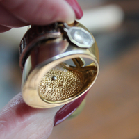 On the Altar of God Ring Wide Sterling Vermeil Band Ring,Tiny Antique French Medals and Cross,Tiny Bezel Set Rock Crystals