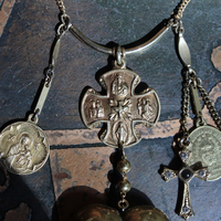 The Life of the Soul Necklace w/Small Antique French Engraved Ex Voto Locket, Antique Stanhope Cross Antique European Medals, Rare 4 Way Scapular Cross & More!