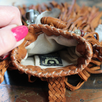 En Shalla Butter Soft Leather Cross Body Bag with Faceted Turquoise Drop,Glass Galaxy Orbs,Wire Wrapped Quartz & Feather