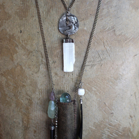 As Fine as Soul Necklace Set with Fluorite Capped Selenite Wand & Pouch, Twilight Goddess Medal, Sterling Capped Raven Wing & Black Tourmaline + More!