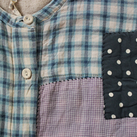 Magnolia Pearl Flannel Cotton Patchwork Shirt with Hand Stitching, Fabric Covered Buttons and 3 Quarter Length Sleeves