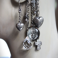 Sterling Ear Cuff & Single Sterling Earring Set with Sterling Crosses,Sacred Heart under Glass Drop,Faceted Rock Crystal Drops & More!