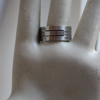 Artist Signed Engraved Sterling Ring w/Hail Mary in Spanish/Portuguese,Small Sterling Cross,Tiny Antique French Medals,Antique Faceted Rock Crystal Connectors