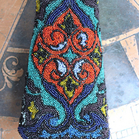 Antique Goddess Gauntlet Cuff with Amazing Antique Seed Bead Textile, Antique Ledger Journal Fabric Lining & Antique Black Fabric Covered Buttons