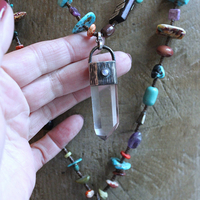 Mind, Body, Spirit Necklace Set w/Sterling Capped Water Clear Quartz Point,Butter Soft Leather Tassel & Amazing Antique Indian Beads