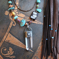 Mind, Body, Spirit Necklace Set w/Sterling Capped Water Clear Quartz Point,Butter Soft Leather Tassel & Amazing Antique Indian Beads