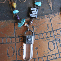 Mind, Body, Spirit Necklace Set w/Sterling Capped Water Clear Quartz Point,Butter Soft Leather Tassel & Amazing Antique Indian Beads