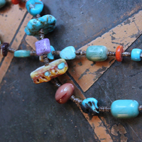 Mind, Body, Spirit Necklace Set w/Sterling Capped Water Clear Quartz Point,Butter Soft Leather Tassel & Amazing Antique Indian Beads