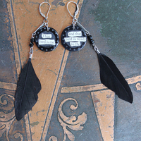 That Bird is Me Earrings with Sterling Capped Raven Feathers,Unique Onyx Findings,Sterling Earring Leverbacks
