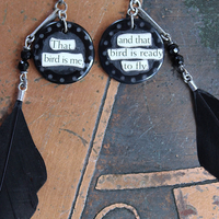 That Bird is Me Earrings with Sterling Capped Raven Feathers,Unique Onyx Findings,Sterling Earring Leverbacks