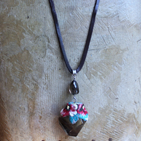 SOLD to J Where you Are Necklace with Uniquely Capped Freeform Smoky Quartz Pendant, Faceted Smoky Quartz Stone,Leather Ties