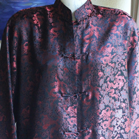 NWOT Authentic Traditional Vietnamese Red and Black Dragon Brocade and Frog Closure Jacket 