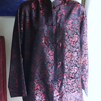 NWOT Authentic Traditional Vietnamese Red and Black Dragon Brocade and Frog Closure Jacket 