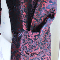 NWOT Authentic Traditional Vietnamese Red and Black Dragon Brocade and Frog Closure Jacket 