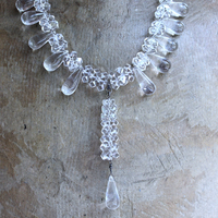 NEW! When you Can't Find the Words Necklace with Polished Clear Rock Quartz Tear Drops, Faceted Rock Quartz Crystal Beads, Sterling Chain