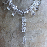 NEW! When you Can't Find the Words Necklace with Polished Clear Rock Quartz Tear Drops, Faceted Rock Quartz Crystal Beads, Sterling Chain