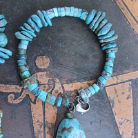 Set of Three Turquoise Stacking Bracelets with Faceted Clear Rock Quartz Drops, Unique Faceted Turquoise Stone, Leather Tassel