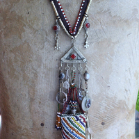 A Tale of Love Necklace with Antique Beaded Glass Vessel,Antique Sterling Snake Ring,Sterling Engraved The Chariot Tarot Card & More!