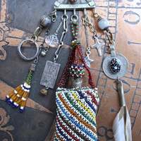 A Tale of Love Necklace with Antique Beaded Glass Vessel,Antique Sterling Snake Ring,Sterling Engraved The Chariot Tarot Card & More!