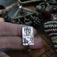A Tale of Love Necklace with Antique Beaded Glass Vessel,Antique Sterling Snake Ring,Sterling Engraved The Chariot Tarot Card & More!
