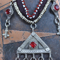 A Tale of Love Necklace with Antique Beaded Glass Vessel,Antique Sterling Snake Ring,Sterling Engraved The Chariot Tarot Card & More!