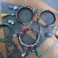 Set of 5 Woven Serape Textile & Sterling Stacking Bracelets with Multiple Drops & Dangles - lots of Sterling & Unique Pieces!