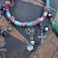 Set of 5 Woven Serape Textile & Sterling Stacking Bracelets with Multiple Drops & Dangles - lots of Sterling & Unique Pieces!