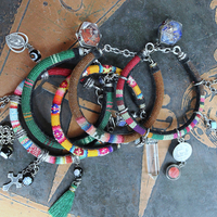 Set of 5 Woven Serape Textile & Sterling Stacking Bracelets with Multiple Drops & Dangles - lots of Sterling & Unique Pieces!