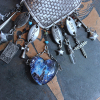 The Heirophant Wide Sterling Weave Cuff Bracelet with Heart Shaped Glass Pillars of Creation,Sterling Engraved Heirophant Medal, Sterling Stars & More!