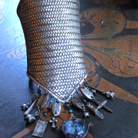 The Heirophant Wide Sterling Weave Cuff Bracelet with Heart Shaped Glass Pillars of Creation,Sterling Engraved Heirophant Medal, Sterling Stars & More!