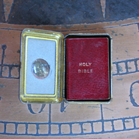 Antique Faceted Cut Steel Bead Blessing Bag Necklace with RARE Antique 1901 Bryce & Son Miniature Old & New Testament Bible w/Magnifying Case