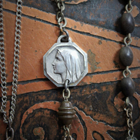   Where there is Great Love Necklace Set w/Antique Cut Steel Beads Blessing Bag,Antique Engraved Love Tokens,Antique French Rosary Fragments,Antique Scapulars and More!