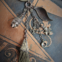 The Circle of Life Necklace w/Vintage 1950's Astrological & Spiritual Medal,Antique Clock Chain,Unique Chain Tassel+ More!