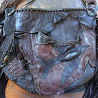 Rare Vintage Free Bird Sweet Smoke Leather Bag with Polished Agate, Fringe and Front Pocket