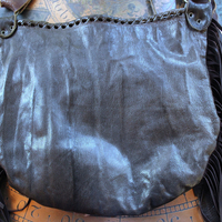 Rare Vintage Free Bird Sweet Smoke Leather Bag with Polished Agate, Fringe and Front Pocket