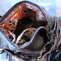 Rare Vintage Free Bird Sweet Smoke Leather Bag with Polished Agate, Fringe and Front Pocket