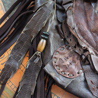 Rare Vintage Free Bird Sweet Smoke Leather Bag with Polished Agate, Fringe and Front Pocket