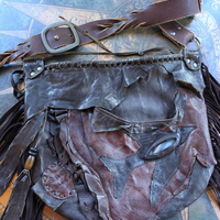 Rare Vintage Free Bird Sweet Smoke Leather Bag with Polished Agate, Fringe and Front Pocket