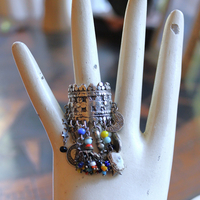 Be Like that to Me Ring with Antique Kuchi Gypsy Finding,Sterling Band,Sterling Moon,Star,Tiny Clear Rock Crystal Point & More!