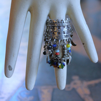 Be Like that to Me Ring with Antique Kuchi Gypsy Finding,Sterling Band,Sterling Moon,Star,Tiny Clear Rock Crystal Point & More!