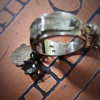 Our Lady Ring w/Antique French Souvenir de Notre Dame de Lourdes Plaque,10K Gold Band,Tiny Antique Gilt Marian Medal,Antique Tassel & Prong Set Crystal